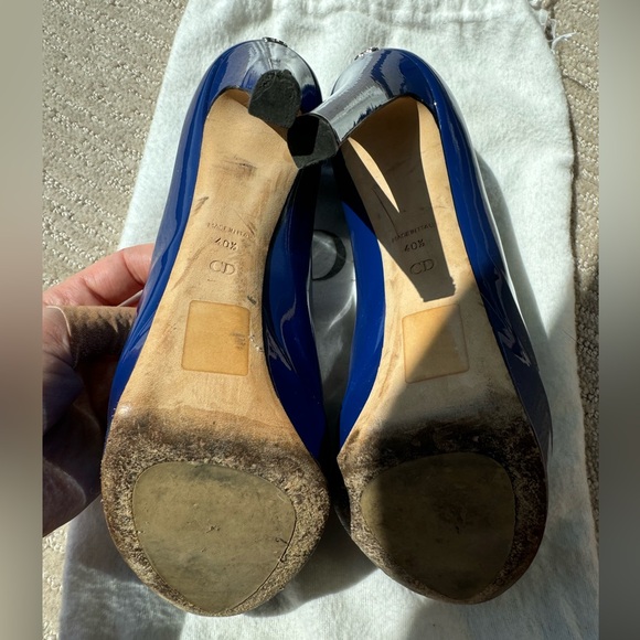 Dior Miss Dior Peep Toe Platform Pumps - Blue Patent Leather, Size 40.5 - Picture 6 of 9